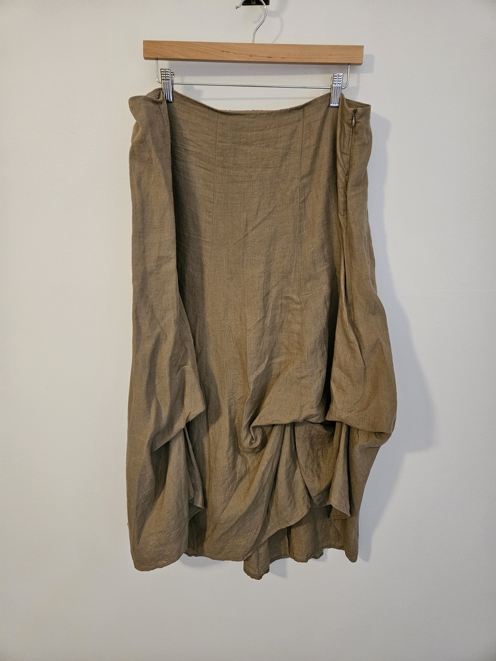 Eileen Fisher 100% Irish Linen Beige Neutral Lagenlook Aysmmetrical Skirt, L